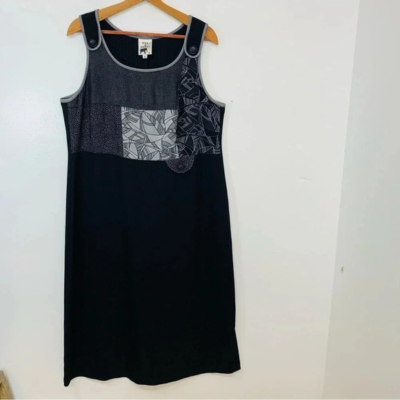 Max &‎ Mable Maxi Dress Large   Black Gray Shift Ribbed Mixed Media Sleeveless - Picture 1 of 13